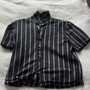 Black Striped Short-Sleeve Button-Up Shirt